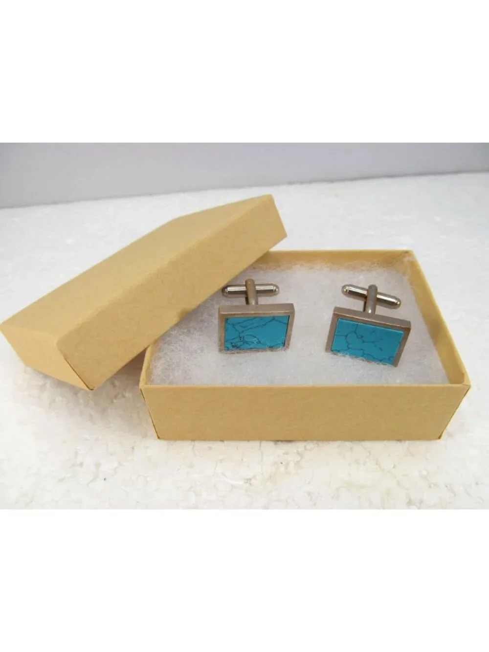 Men's Rectangle Acrylic Faux Turquoise Cufflinks Silver Tone Metal & Bullet Back